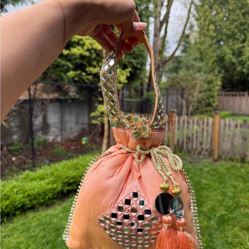 Elegant Orange Glass Beaded Women's Potli Bag